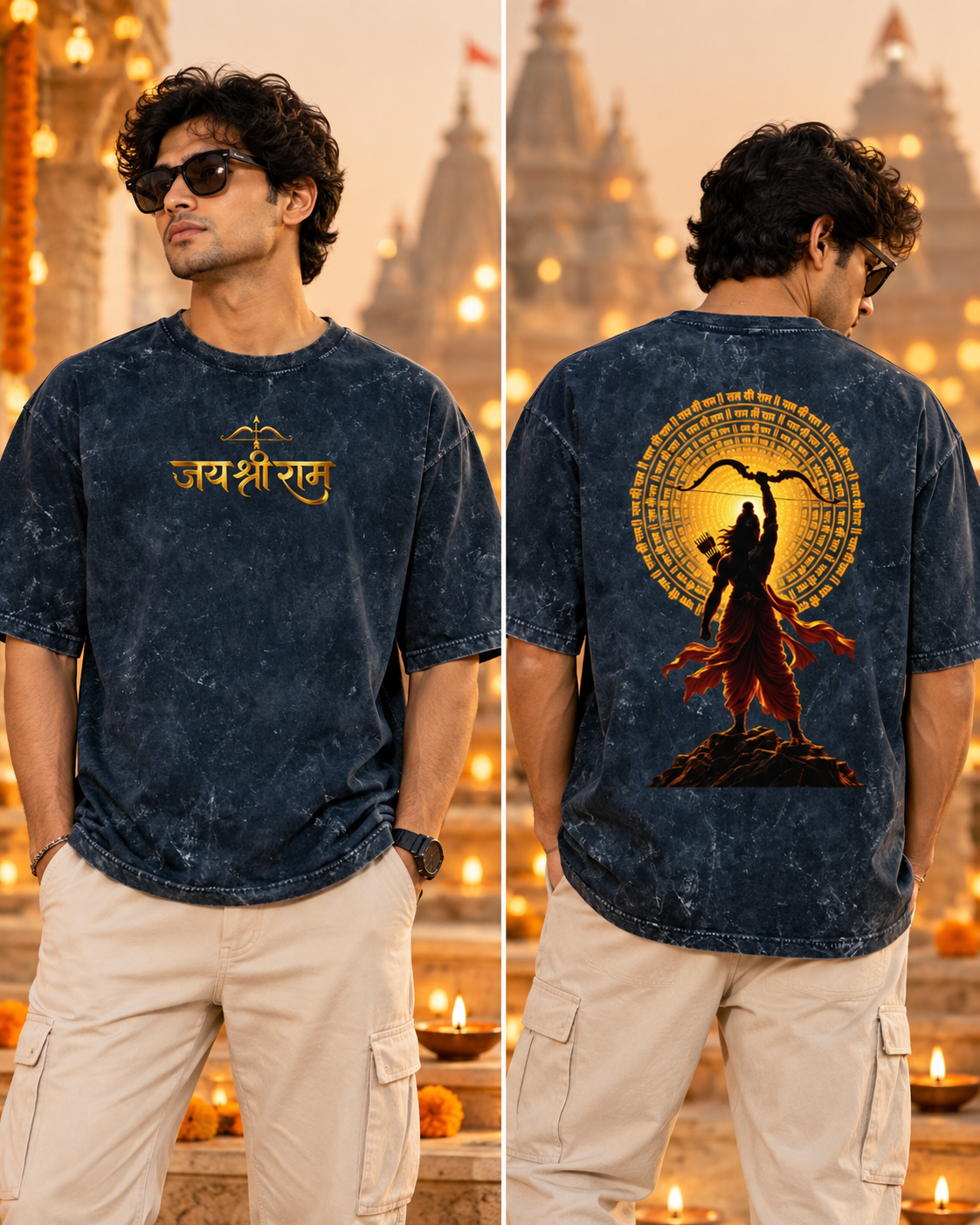 Jai Shree Ram Acid Washed Oversized Tee