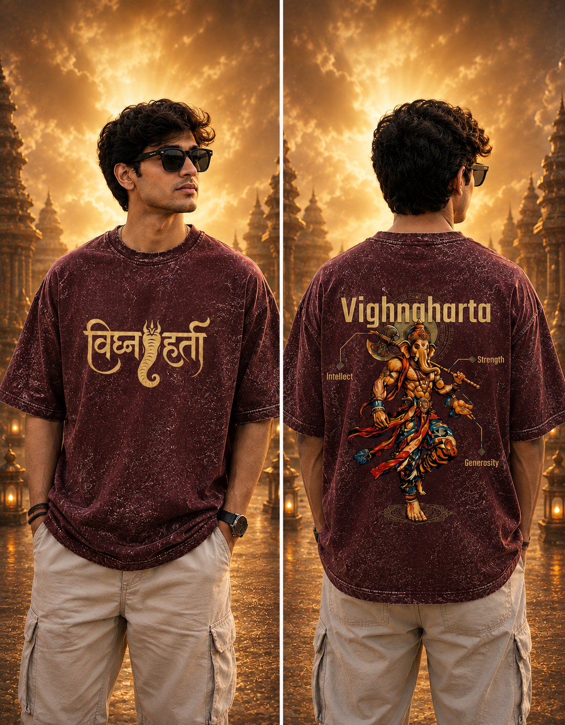 Vighnaharta (Ganesha) Acid Washed Oversized Tee