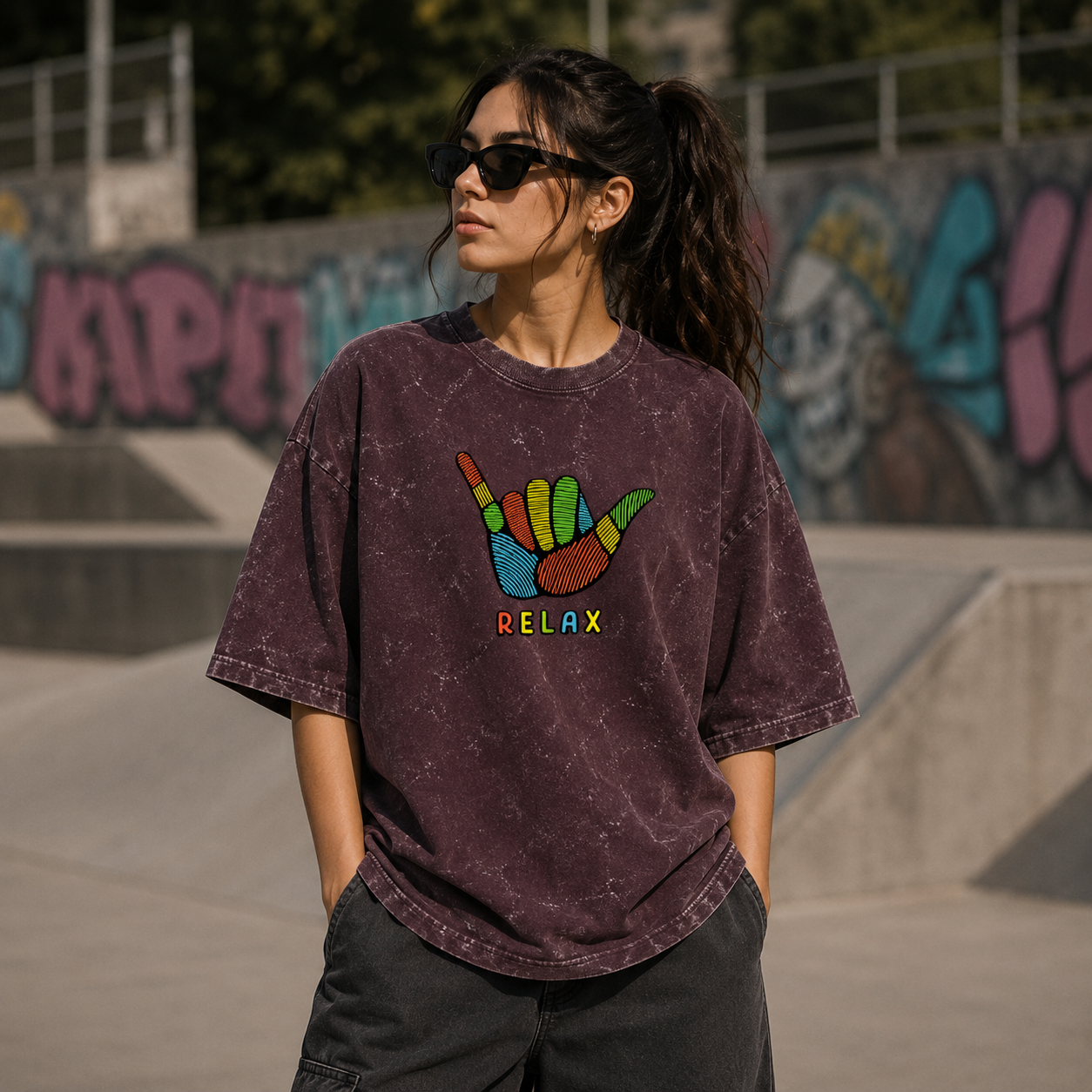 Relax Acid Washed Oversized Tee
