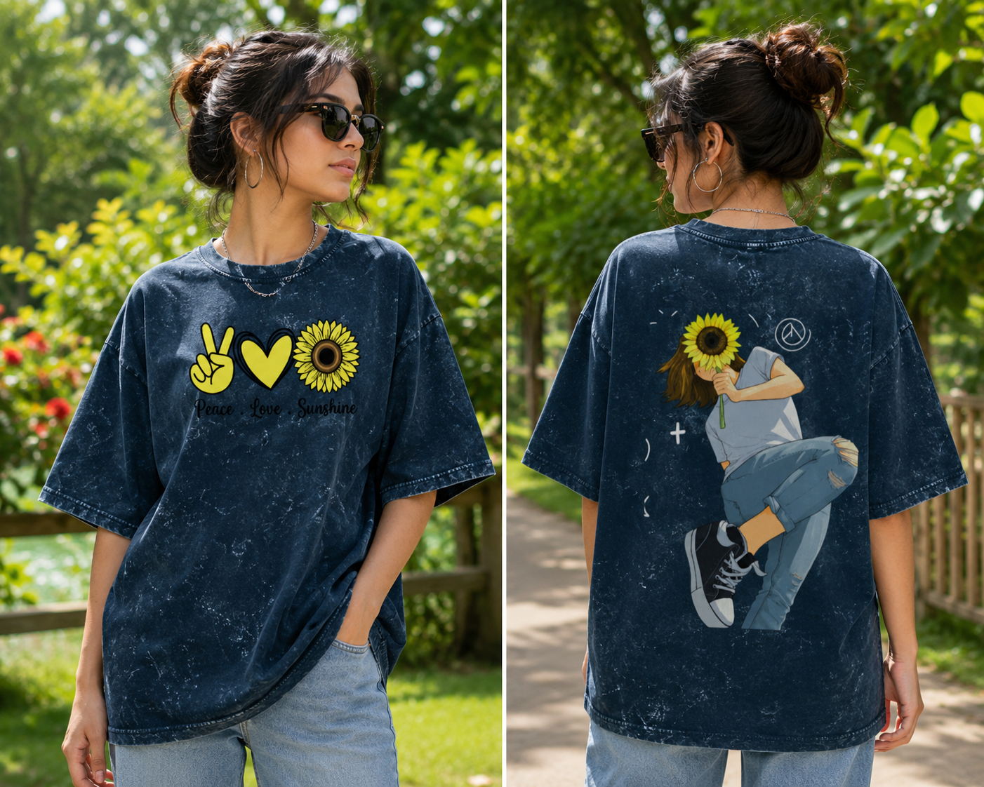Sunflower Souled Acid Washed Oversized Tee