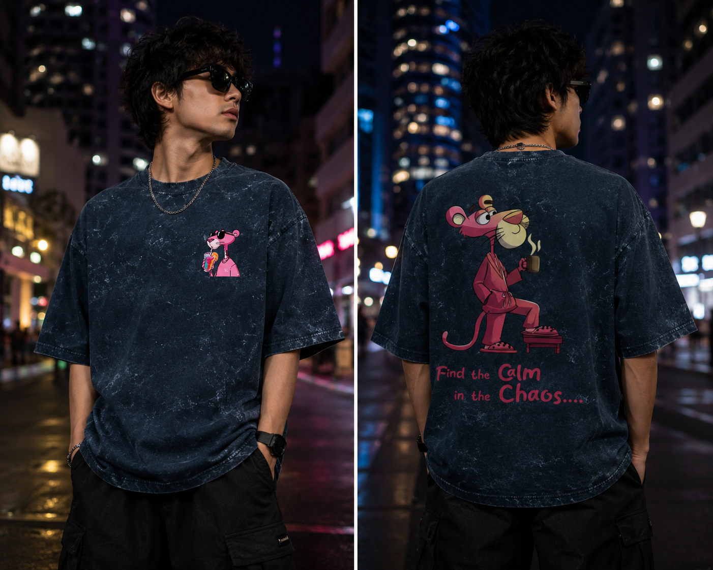 Pink Panther Acid Washed Oversized Tee