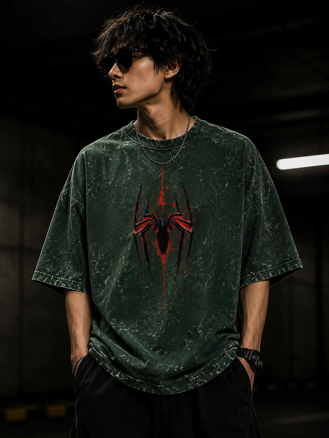 Spider Acid Washed Oversized Tee