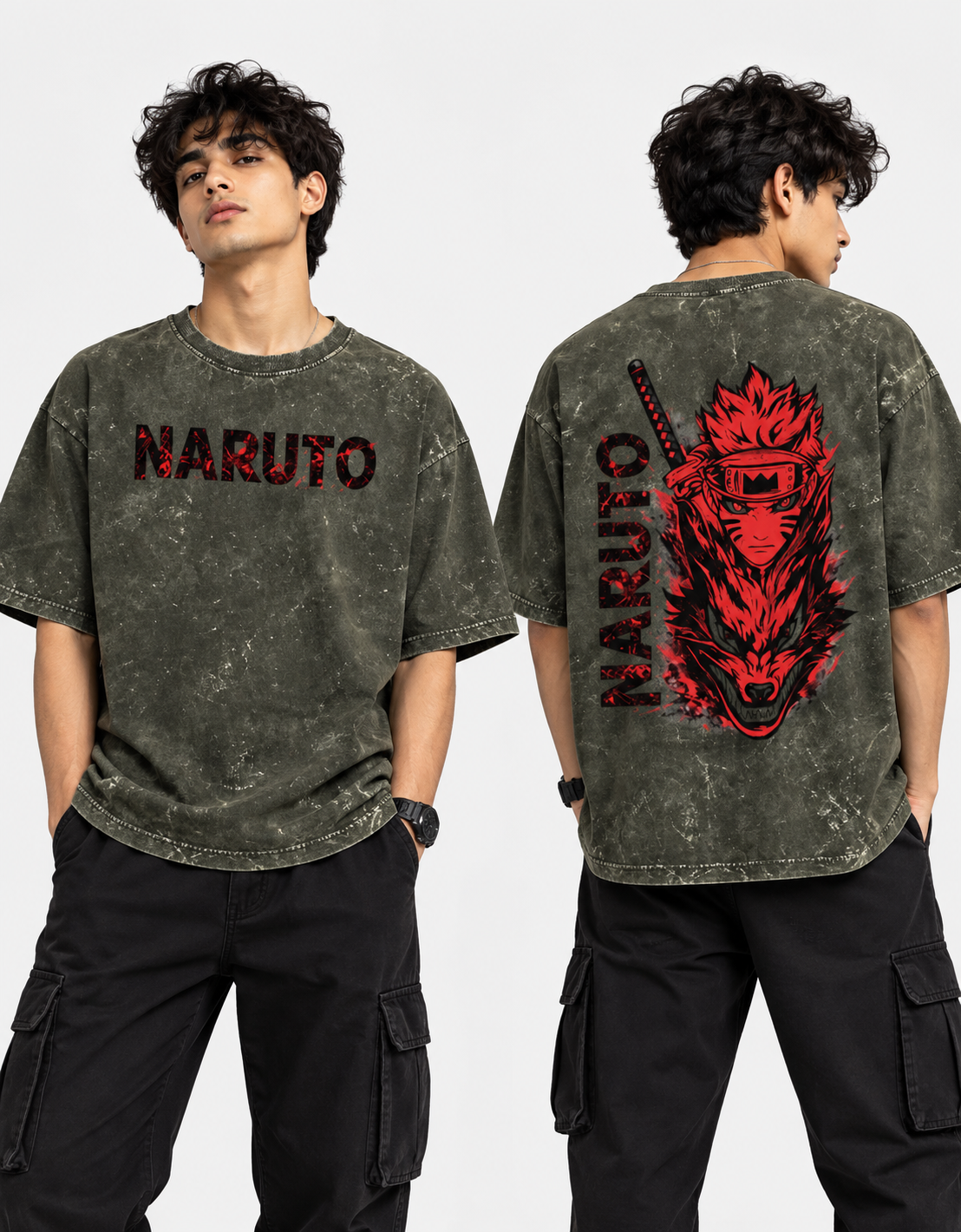 Naruto Acid Washed Oversized Tee