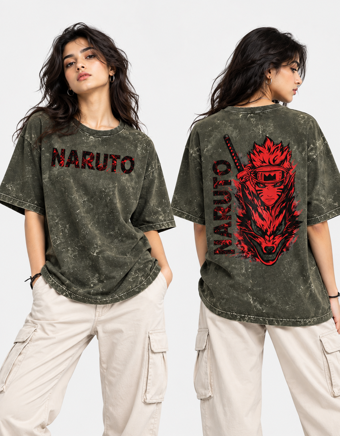 Naruto Acid Washed Oversized Tee