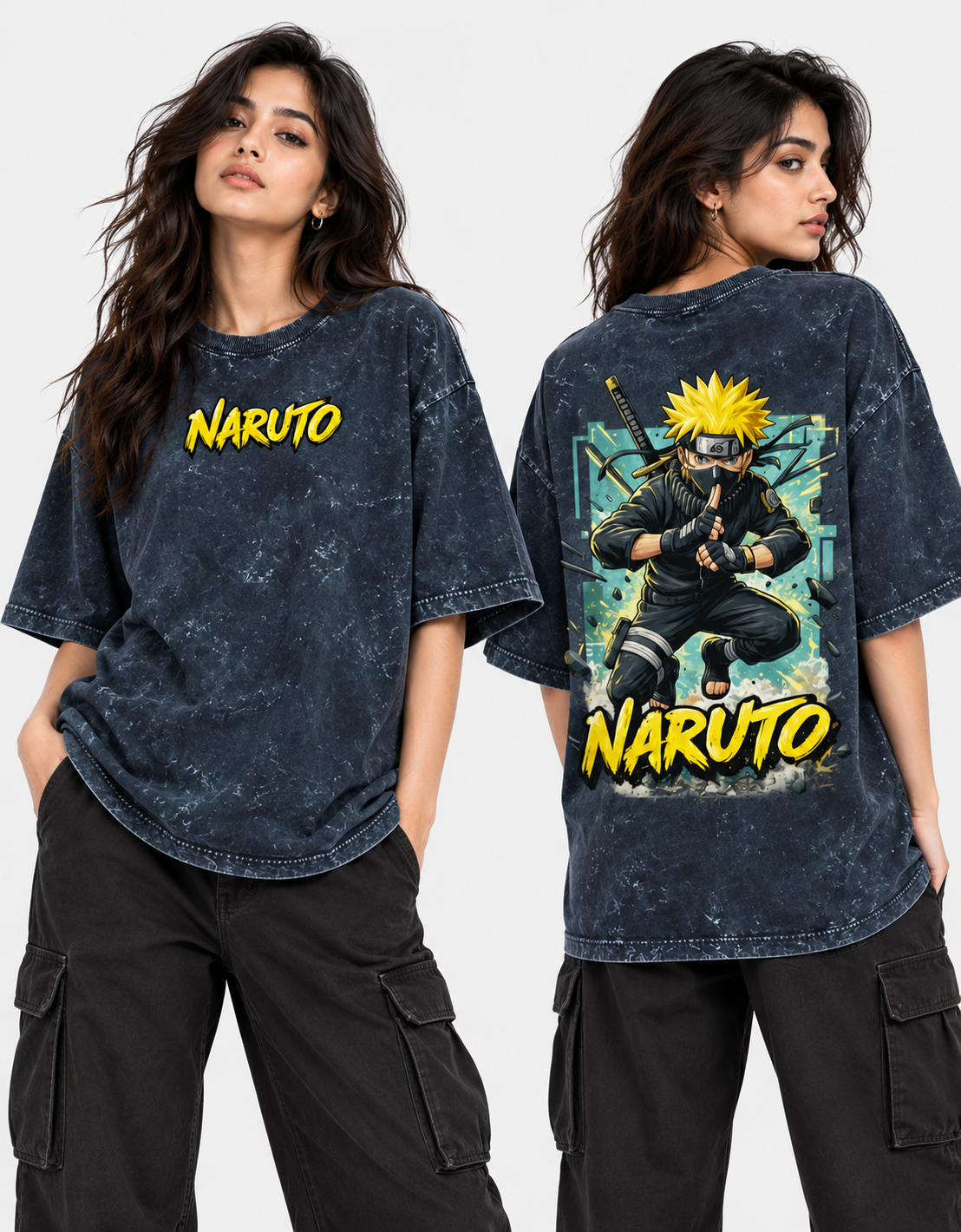 Naruto Acid Washed Oversized Tee