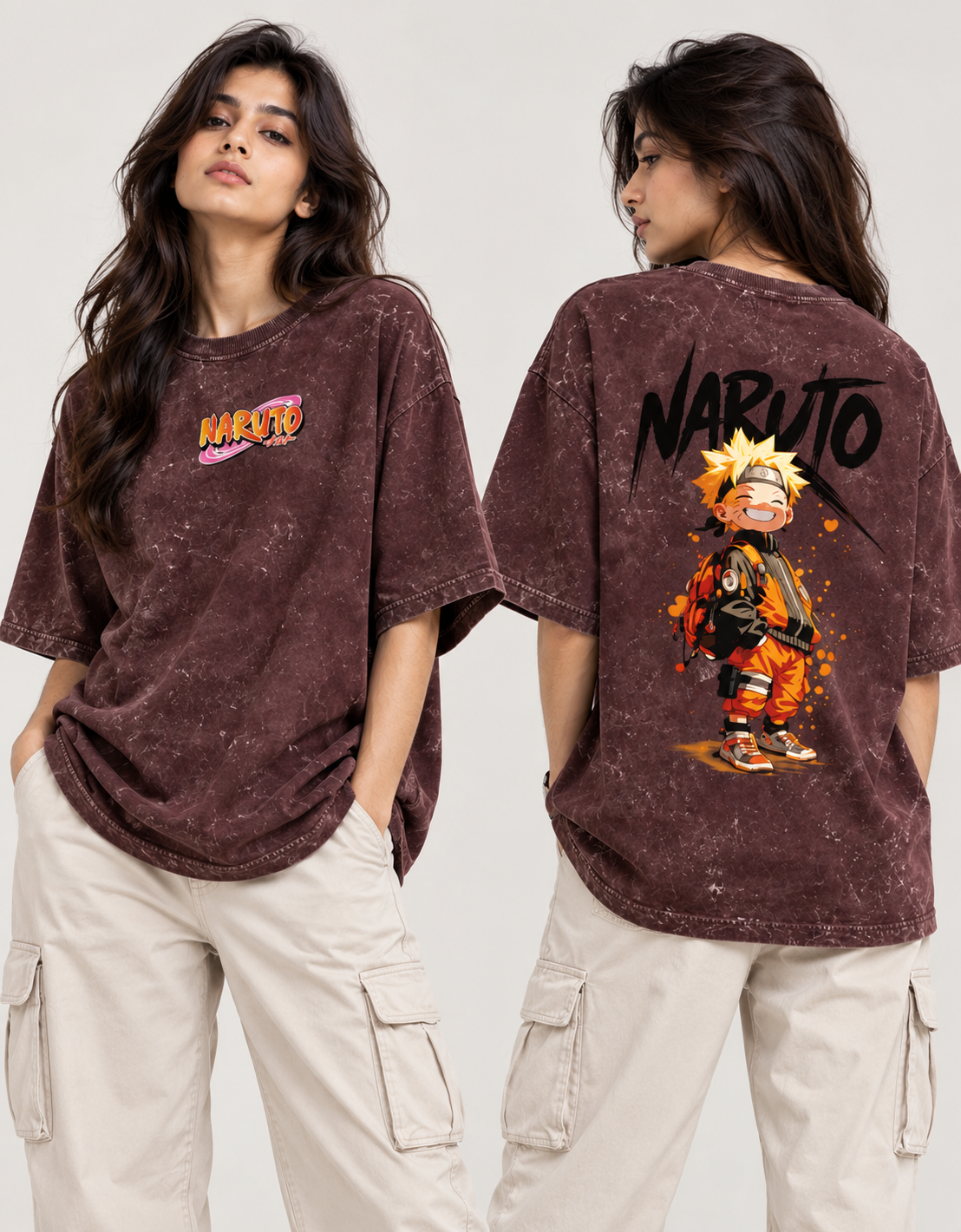 Naruto Acid Washed Oversized Tee