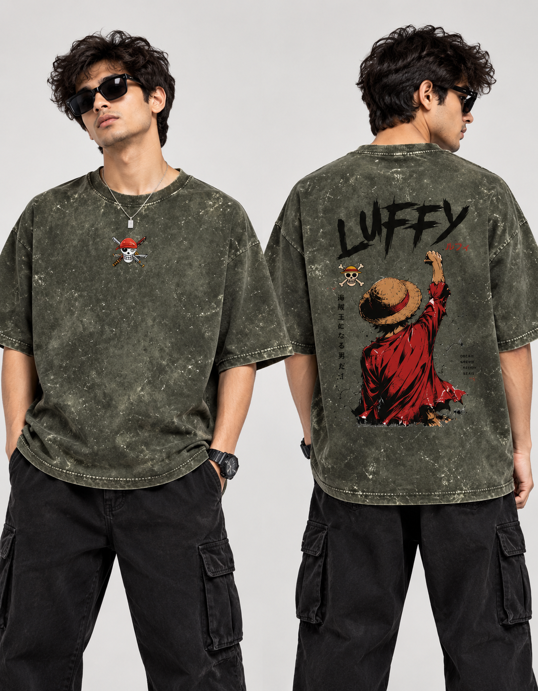 Luffy Acid Washed Oversized Tee