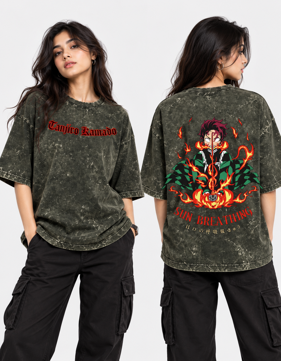 Demon SLayer Acid Washed Oversized Tee
